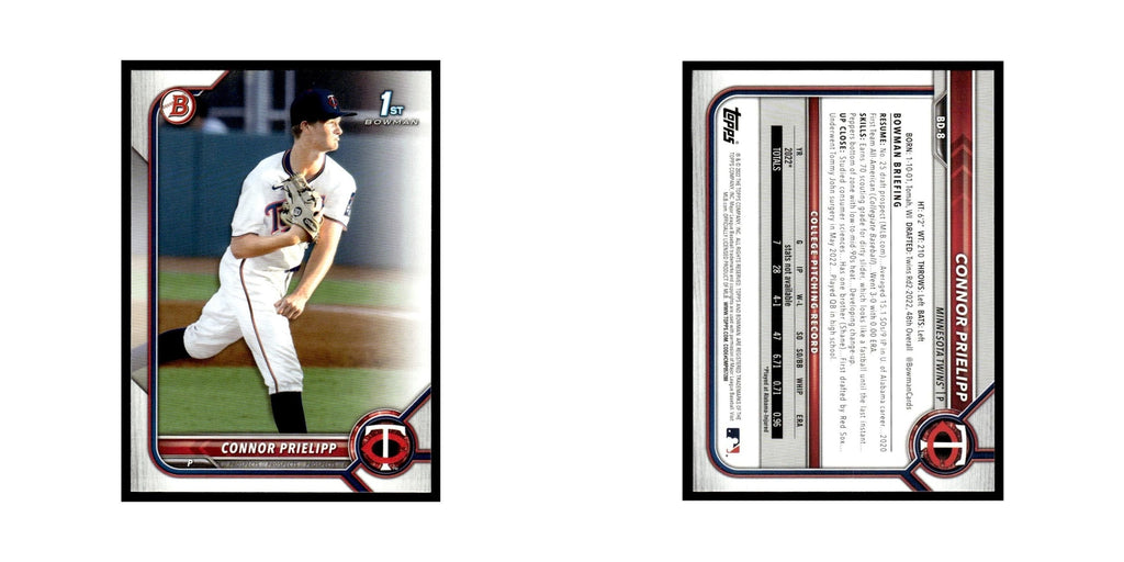 Connor Prielipp 2022 Bowman Draft #BD-8 Minnesota Twins Baseball Card NM
