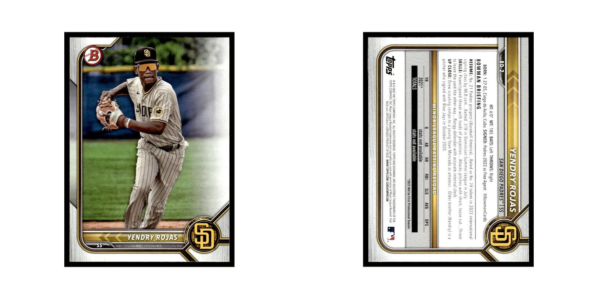 Yendry Rojas 2022 Bowman Draft #BD-2 San Diego Padres Baseball Card NM