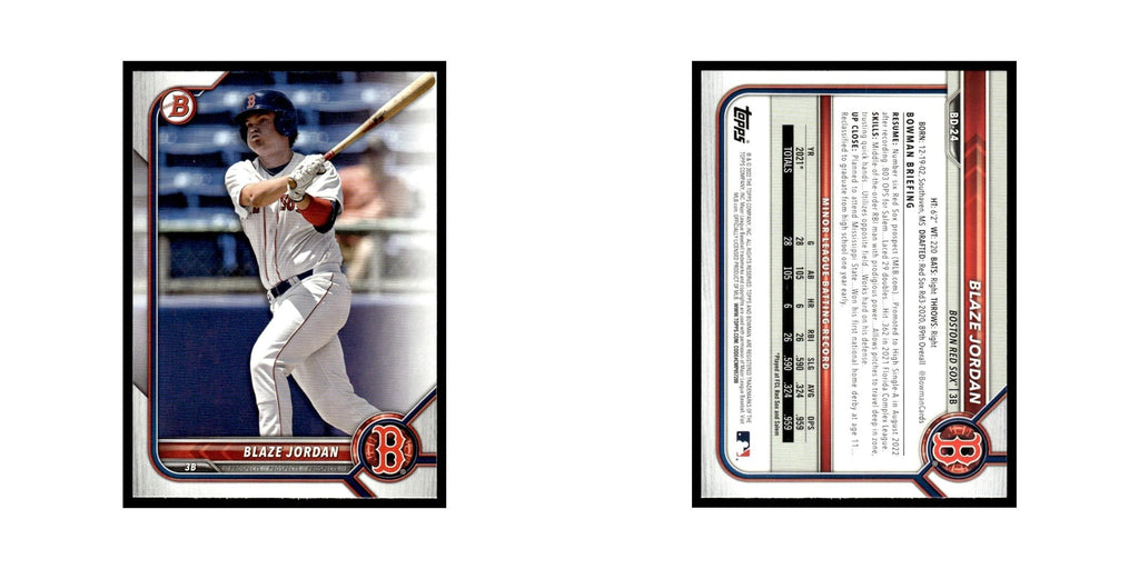 Blaze Jordan 2022 Bowman Draft #BD-24 Boston Red Sox Baseball Card NM