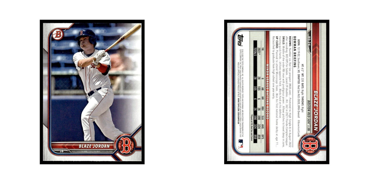 Blaze Jordan 2022 Bowman Draft #BD-24 Boston Red Sox Baseball Card NM