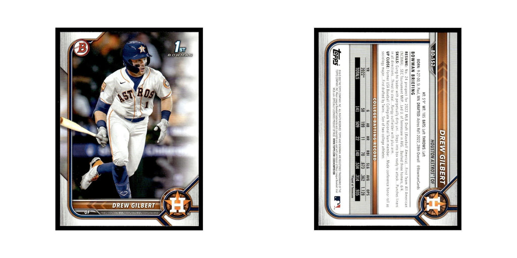 Drew Gilbert 2022 Bowman Draft #BD-152 Houston Astros Baseball Card NM