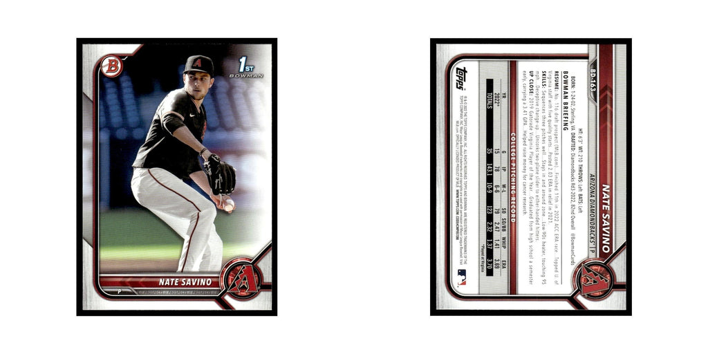 Nate Savino 2022 Bowman Draft #BD-163 Arizona Diamondbacks Baseball Card NM