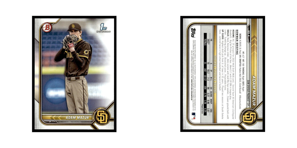 Adam Mazur 2022 Bowman Draft #BD-4 San Diego Padres Baseball Card NM