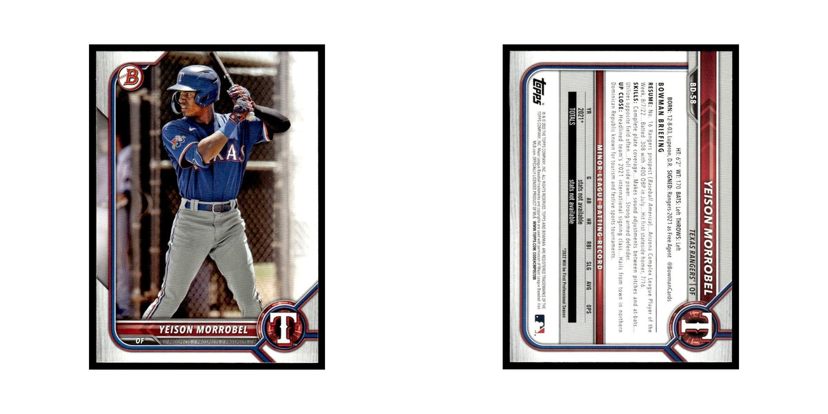 Yeison Morrobel 2022 Bowman Draft #BD-58 Texas Rangers Baseball Card NM