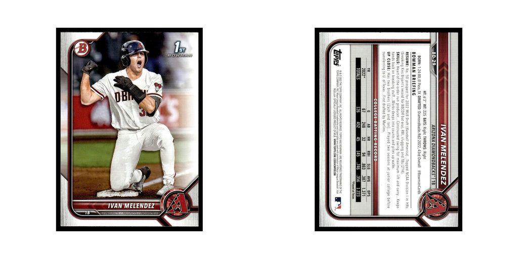 Ivan Melendez 2022 Bowman Draft #BD-29 Arizona Diamondbacks Baseball Card NM