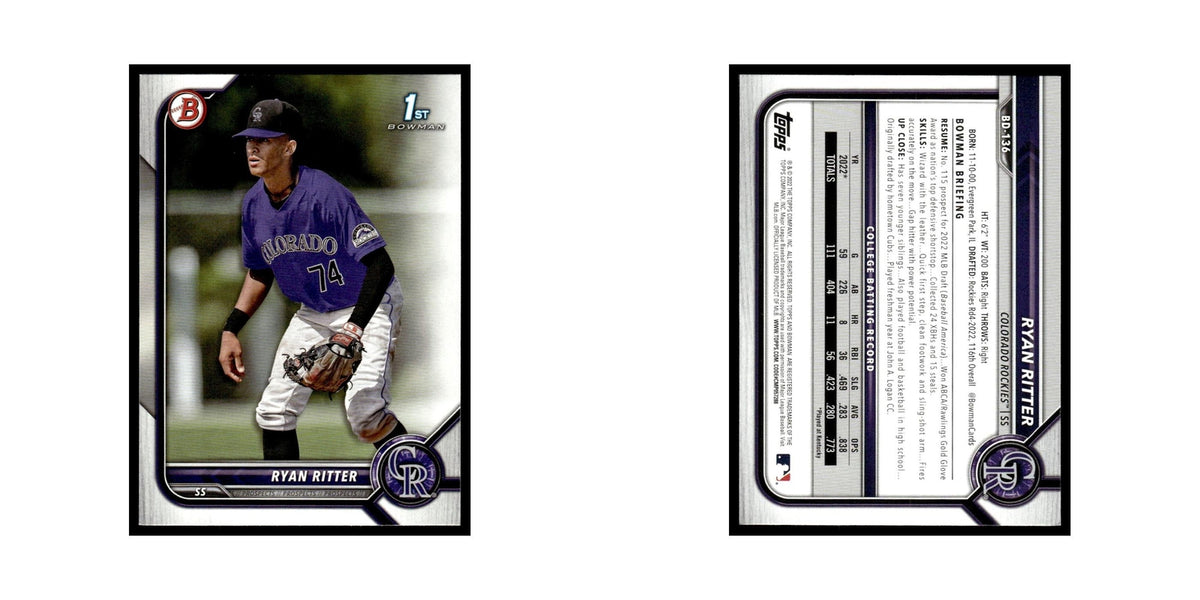 Ryan Ritter 2022 Bowman Draft #BD-136 Colorado Rockies Baseball Card NM