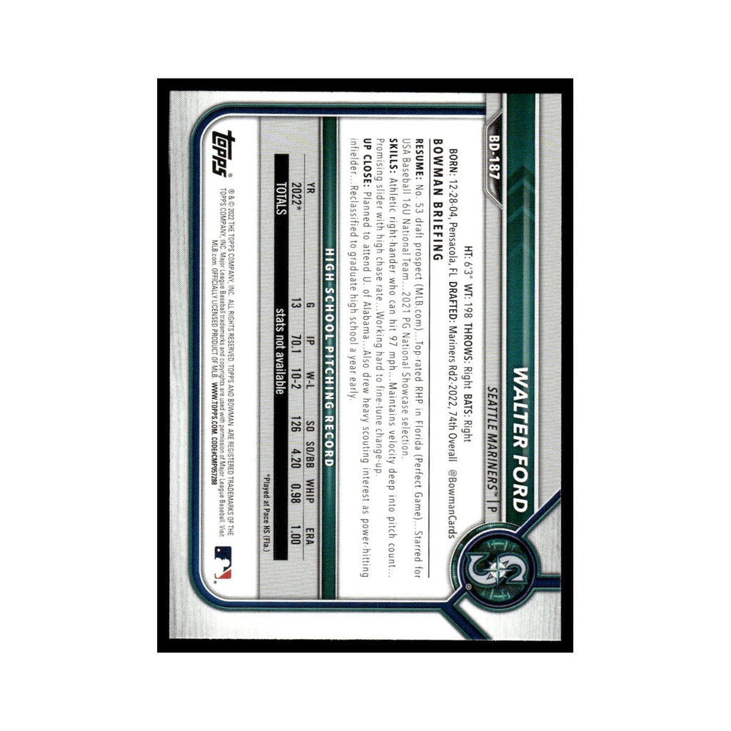 Walter Ford 2022 Bowman Draft #BD-187 Seattle Mariners Baseball Card NM