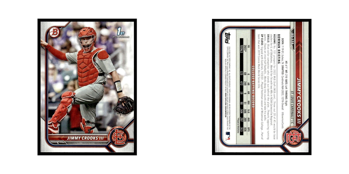 Jimmy Crooks III 2022 Bowman Draft #BD-178 St. Louis Cardinals Baseball Card NM