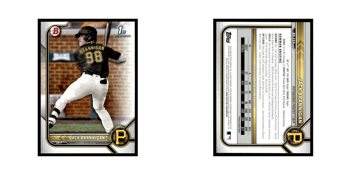 Jack Brannigan 2022 Bowman Draft #BD-154 Pittsburgh Pirates Baseball Card NM