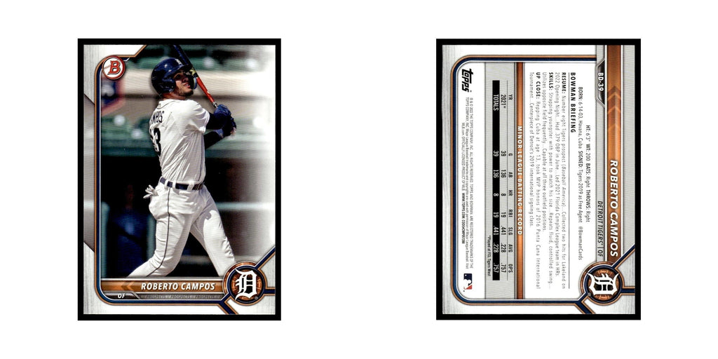 Roberto Campos 2022 Bowman Draft #BD-39 Detroit Tigers Baseball Card NM