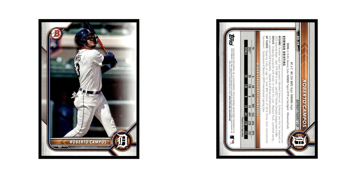 Roberto Campos 2022 Bowman Draft #BD-39 Detroit Tigers Baseball Card NM