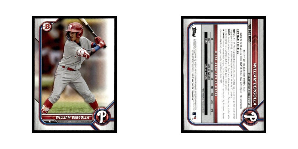 William Bergolla 2022 Bowman Draft #BD-88 Philadelphia Phillies Baseball Card NM