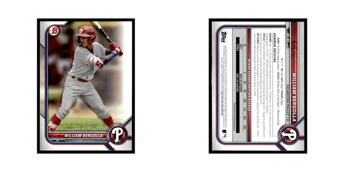 William Bergolla 2022 Bowman Draft #BD-88 Philadelphia Phillies Baseball Card NM