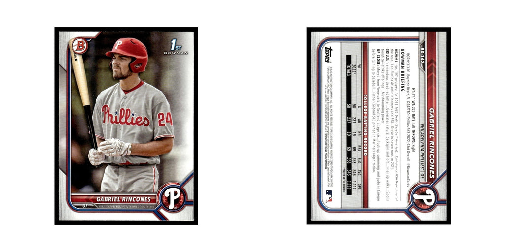 Gabriel Rincones 2022 Bowman Draft #BD-142 Philadelphia Phillies NM