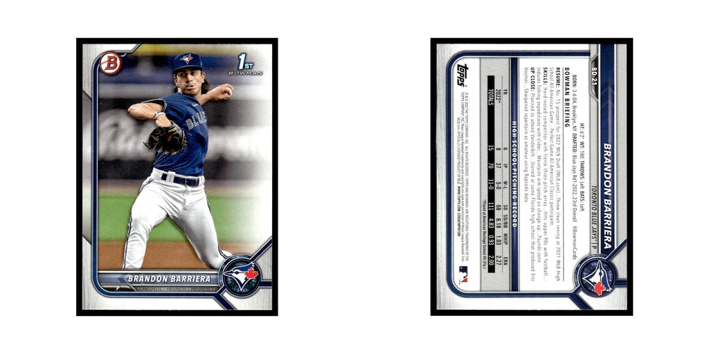 Brandon Barriera 2022 Bowman Draft #BD-21 Toronto Blue Jays Baseball Card NM