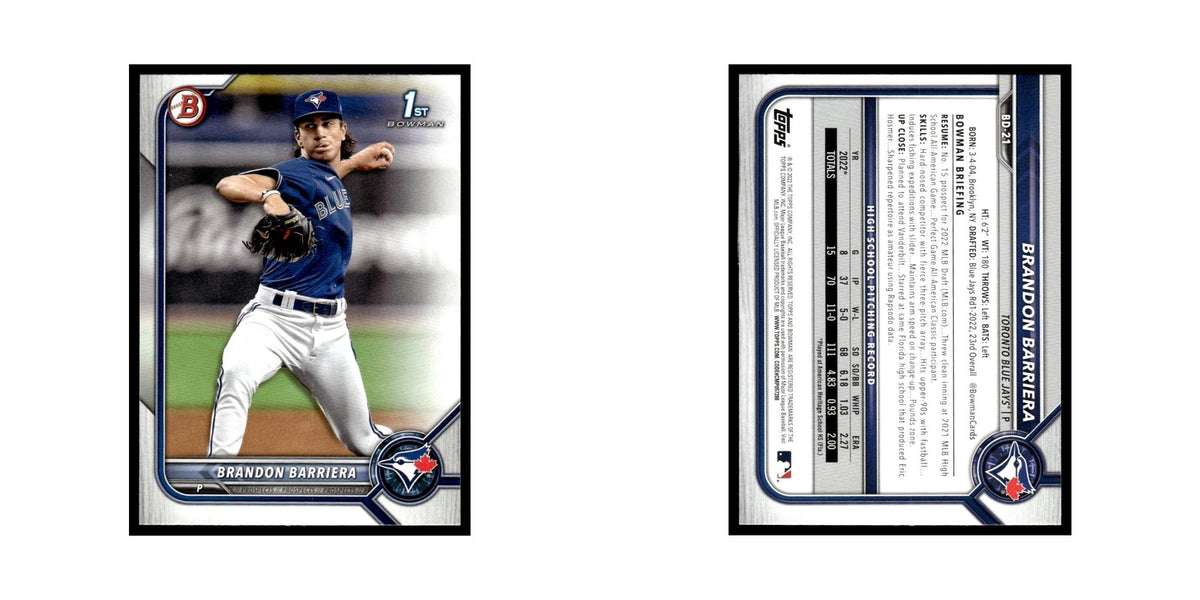 Brandon Barriera 2022 Bowman Draft #BD-21 Toronto Blue Jays Baseball Card NM