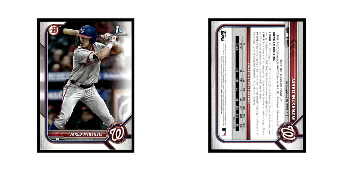 Jared McKenzie 2022 Bowman Draft #BD-5 Washington Nationals Baseball Card NM