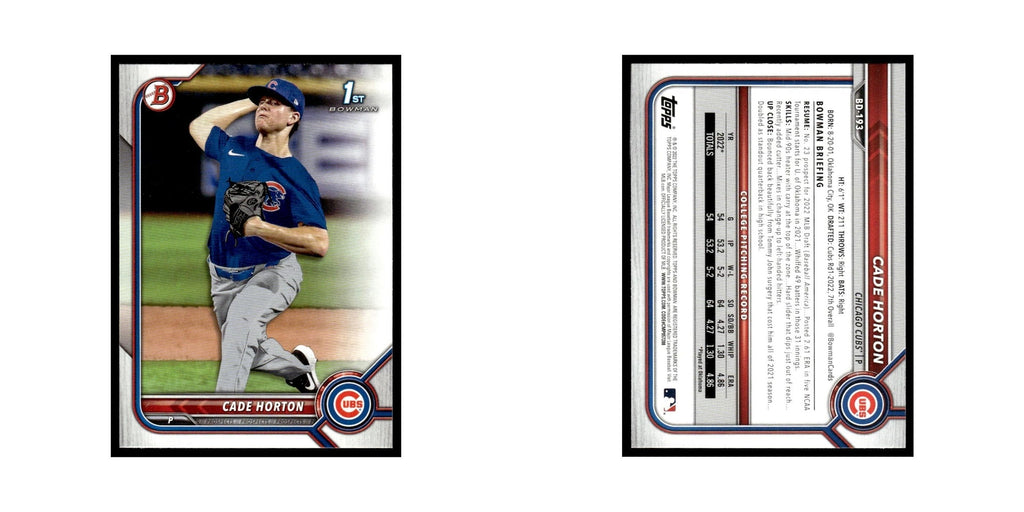 Cade Horton 2022 Bowman Draft #BD-193 Chicago Cubs Baseball Card NM