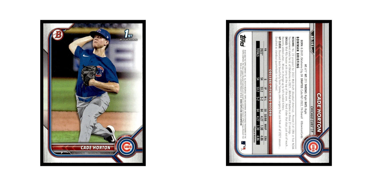 Cade Horton 2022 Bowman Draft #BD-193 Chicago Cubs Baseball Card NM
