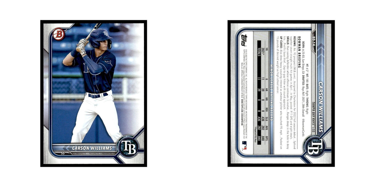 Carson Williams 2022 Bowman Draft #BD-14 Tampa Bay Rays Baseball Card NM