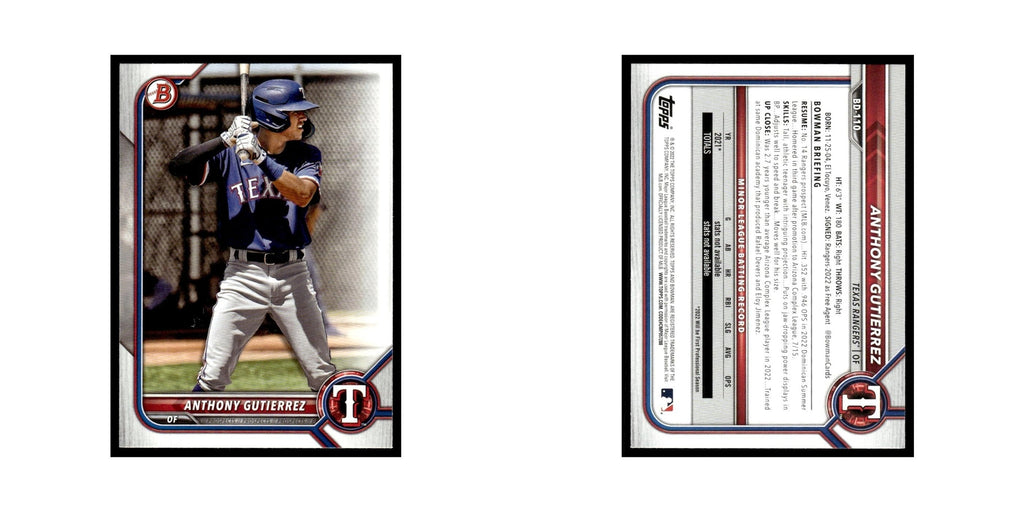 Anthony Gutierrez 2022 Bowman Draft #BD-110 Texas Rangers Baseball Card NM
