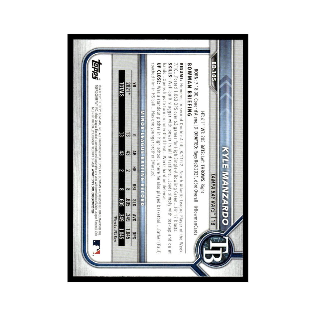 Kyle Manzardo 2022 Bowman Draft #BD-105 Tampa Bay Rays Baseball Card NM