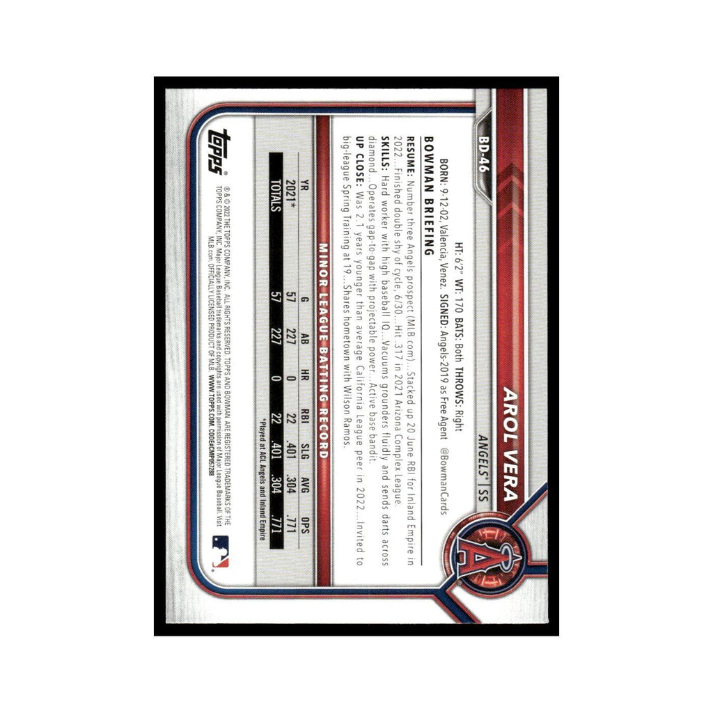 Arol Vera 2022 Bowman Draft #BD-46 Los Angeles Angels Baseball Card NM