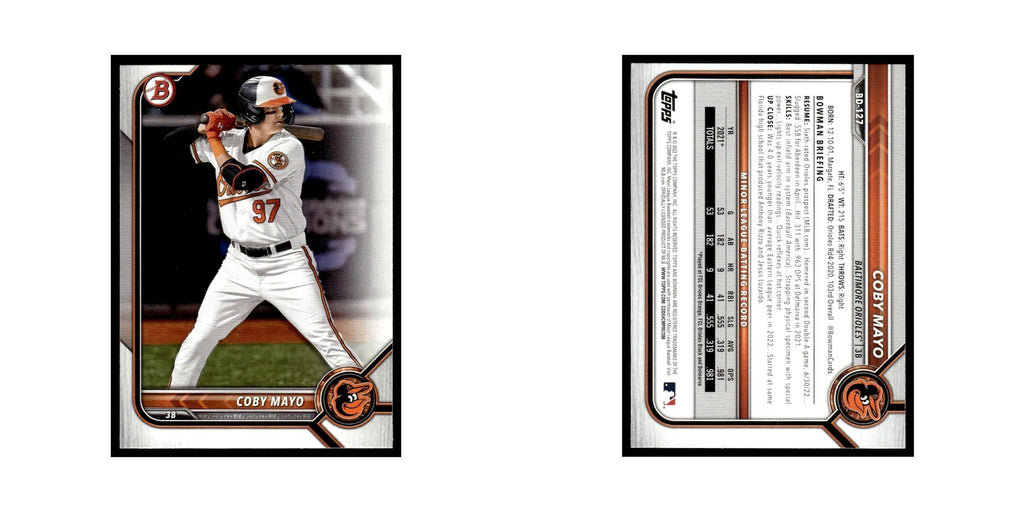 Coby Mayo 2022 Bowman Draft #BD-127 Baltimore Orioles Baseball Card NM