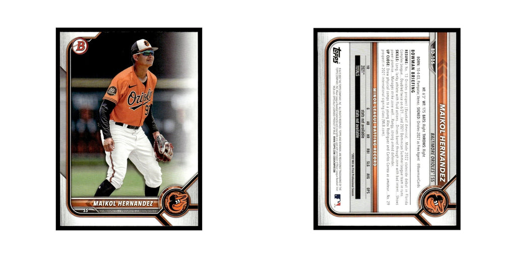 Maikol Hernandez 2022 Bowman Draft #BD-106 Baltimore Orioles Baseball Card NM