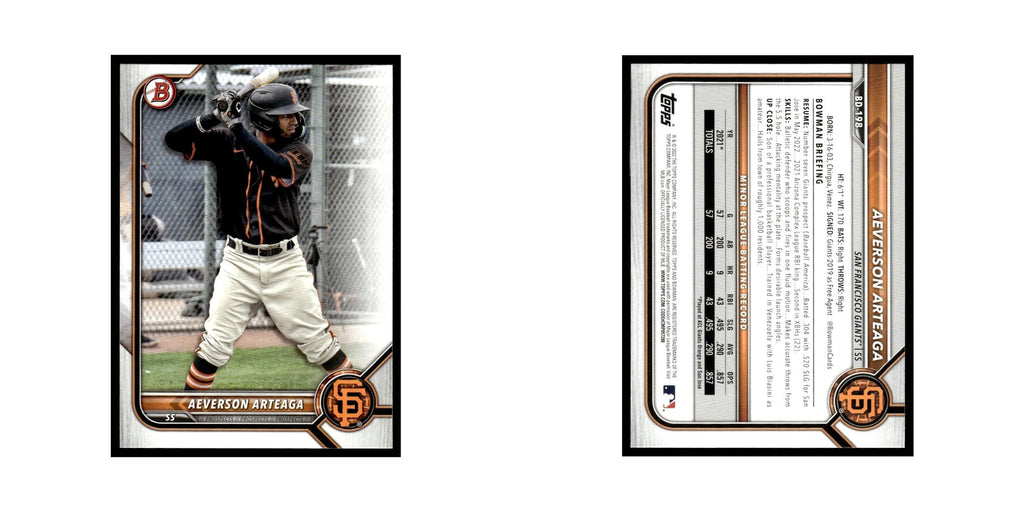 Aeverson Arteaga 2022 Bowman Draft #BD-198 San Francisco Giants Baseball Card NM