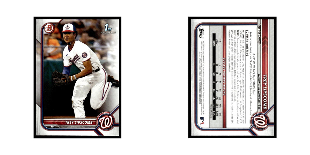 Trey Lipscomb 2022 Bowman Draft #BD-197 Washington Nationals Baseball Card NM