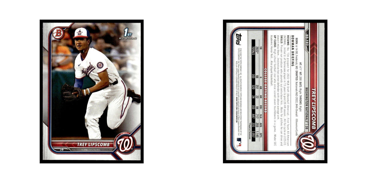 Trey Lipscomb 2022 Bowman Draft #BD-197 Washington Nationals Baseball Card NM