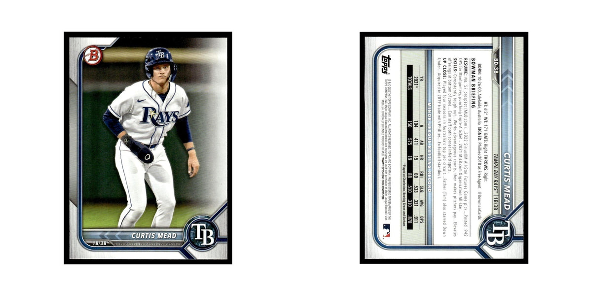 Curtis Mead 2022 Bowman Draft #BD-38 Tampa Bay Rays Baseball Card NM