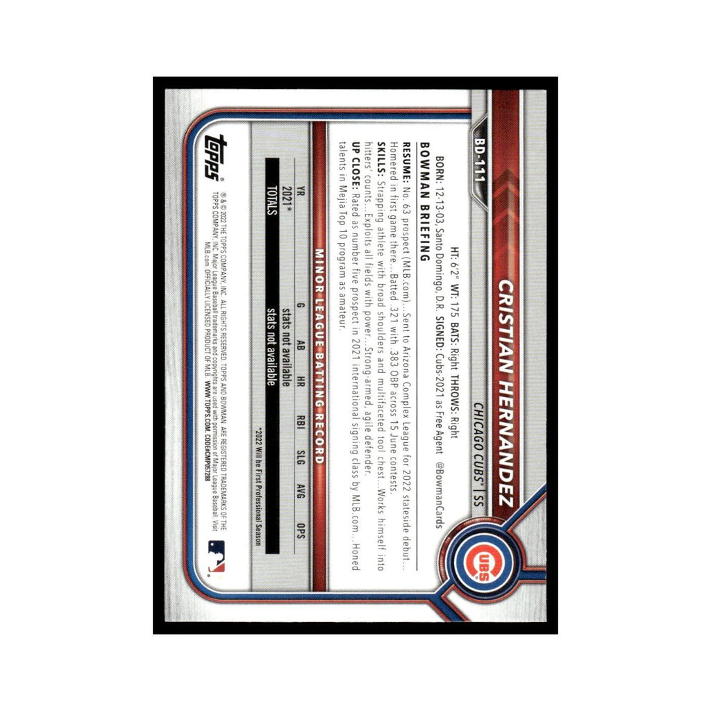 Cristian Hernandez 2022 Bowman Draft #BD-111 Chicago Cubs Baseball Card NM