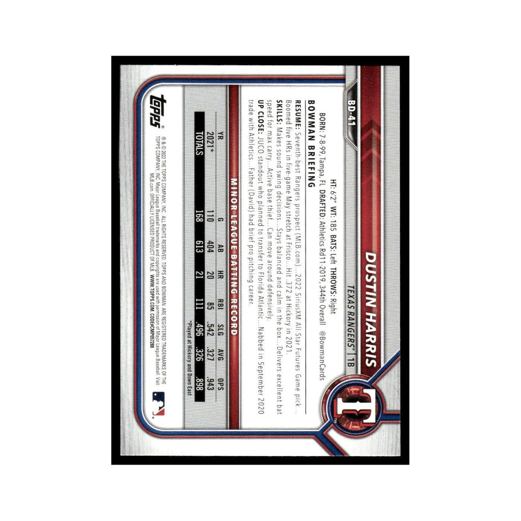 Dustin Harris 2022 Bowman Draft #BD-41 Texas Rangers Baseball Card NM