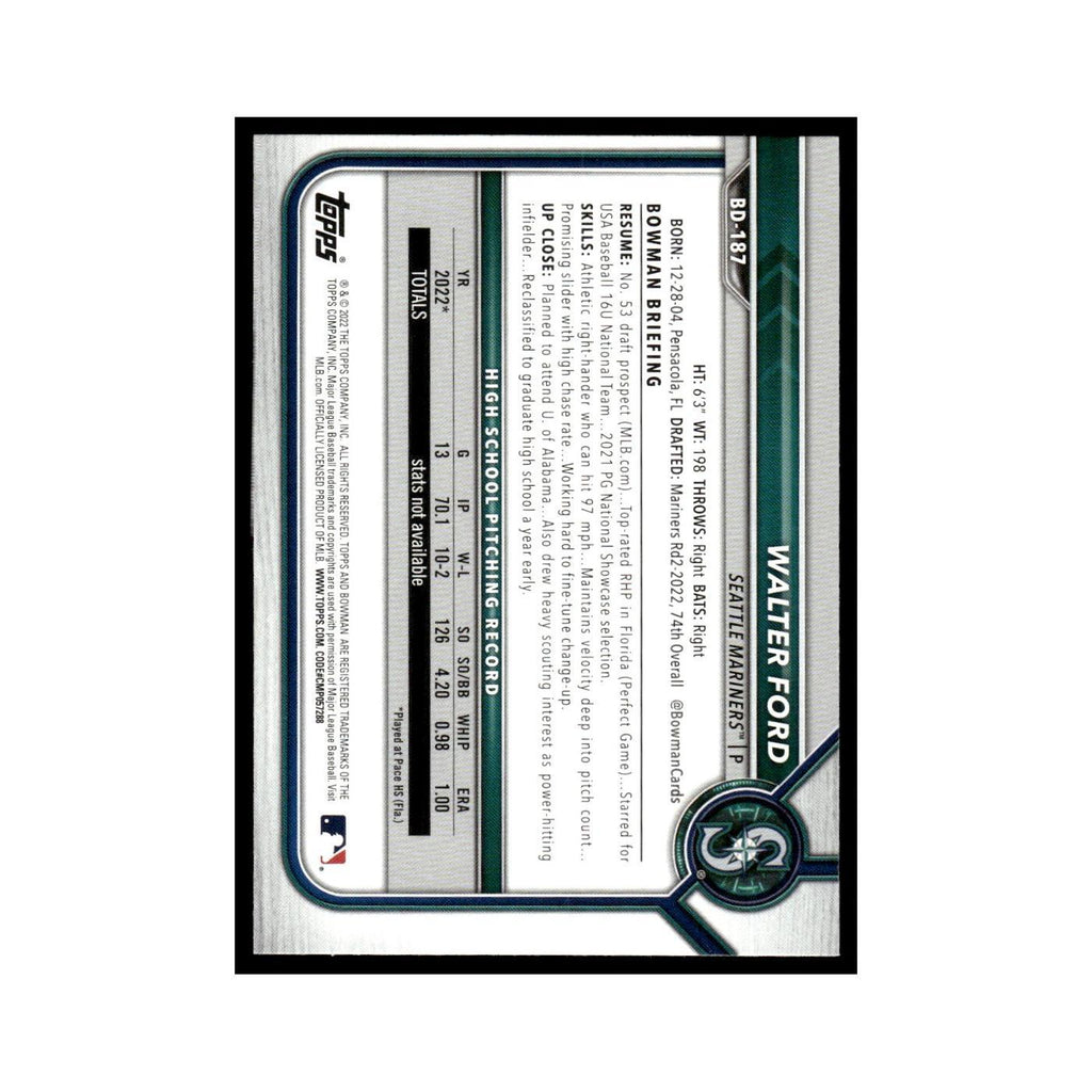 Walter Ford 2022 Bowman Draft #BD-187 Seattle Mariners Baseball Card NM