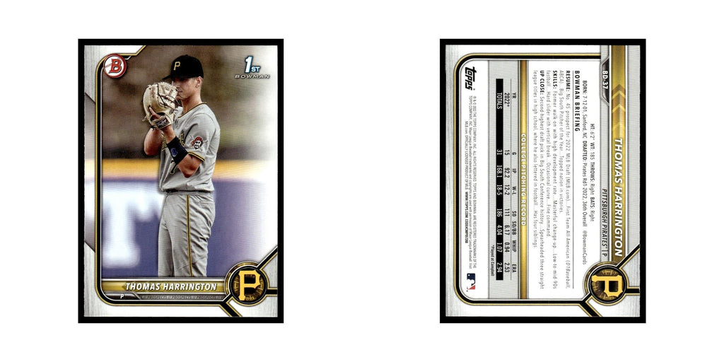 Thomas Harrington 2022 Bowman Draft #BD-37 Pittsburgh Pirates Baseball Card NM