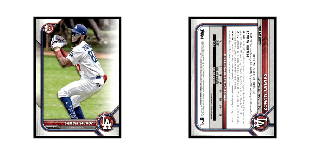 Samuel Munoz 2022 Bowman Draft #BD-63 Los Angeles Dodgers Baseball Card NM