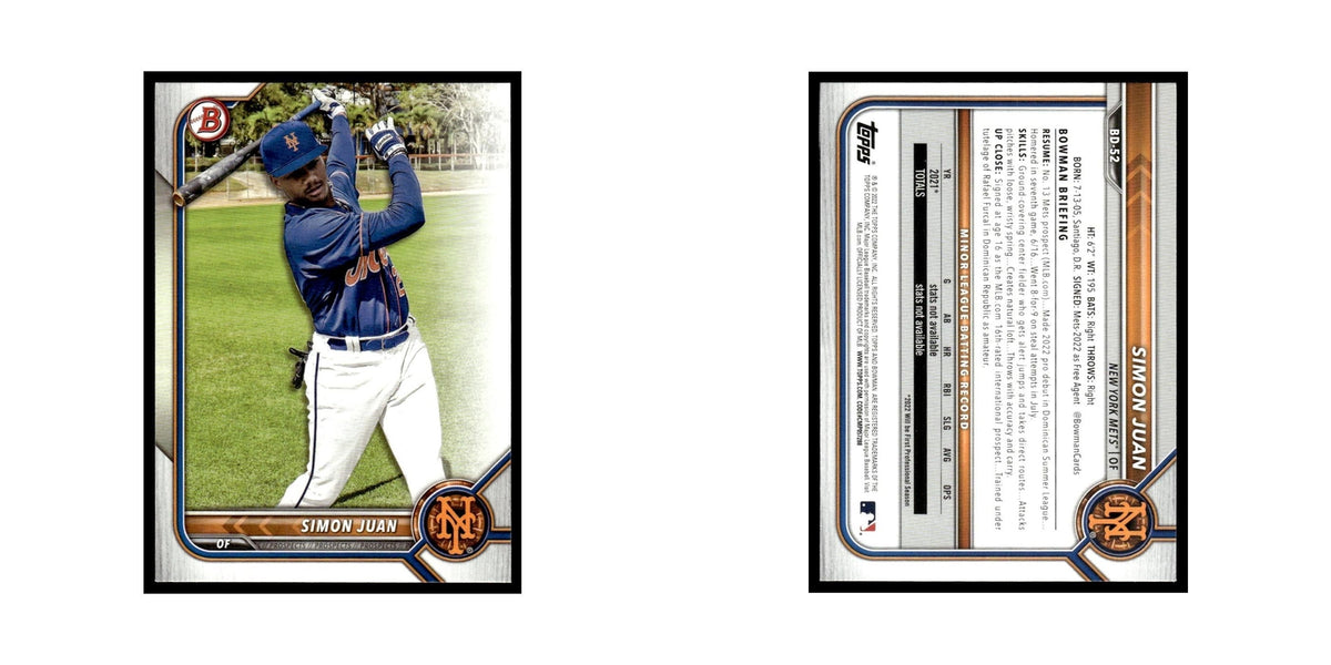 Simon Juan 2022 Bowman Draft #BD-52 New York Mets Baseball Card NM