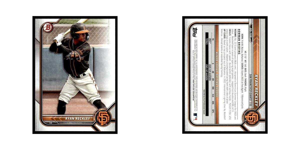 Ryan Reckley 2022 Bowman Draft #BD-108 San Francisco Giants Baseball Card NM