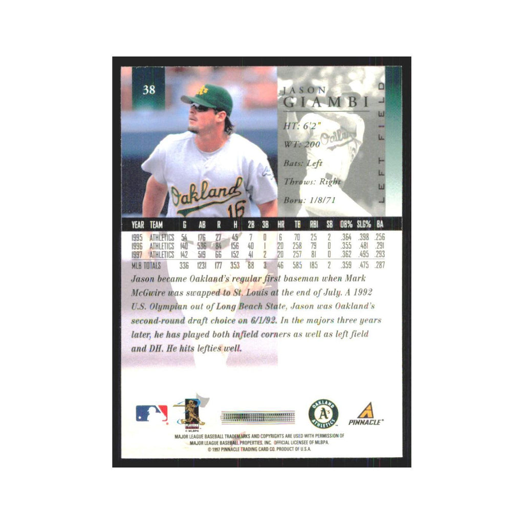 1998 Pinnacle Jason Giambi Athletics #38