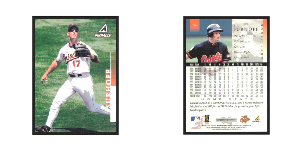 1998 Pinnacle B.J. Surhoff Orioles #147