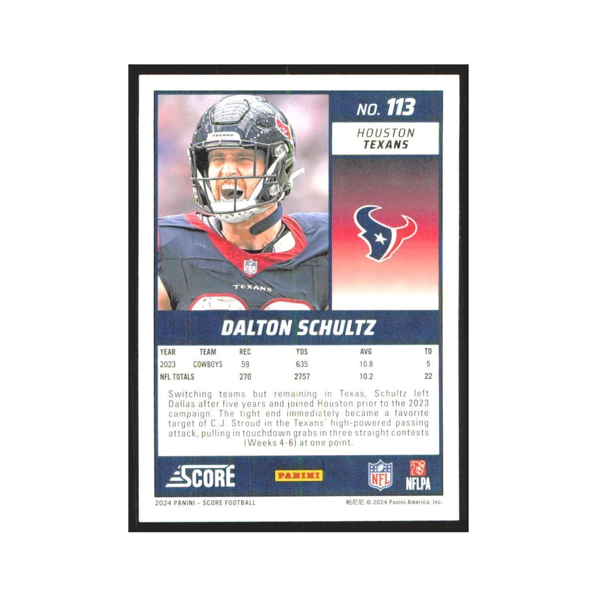 2024 Score Dalton Schultz Texans #113