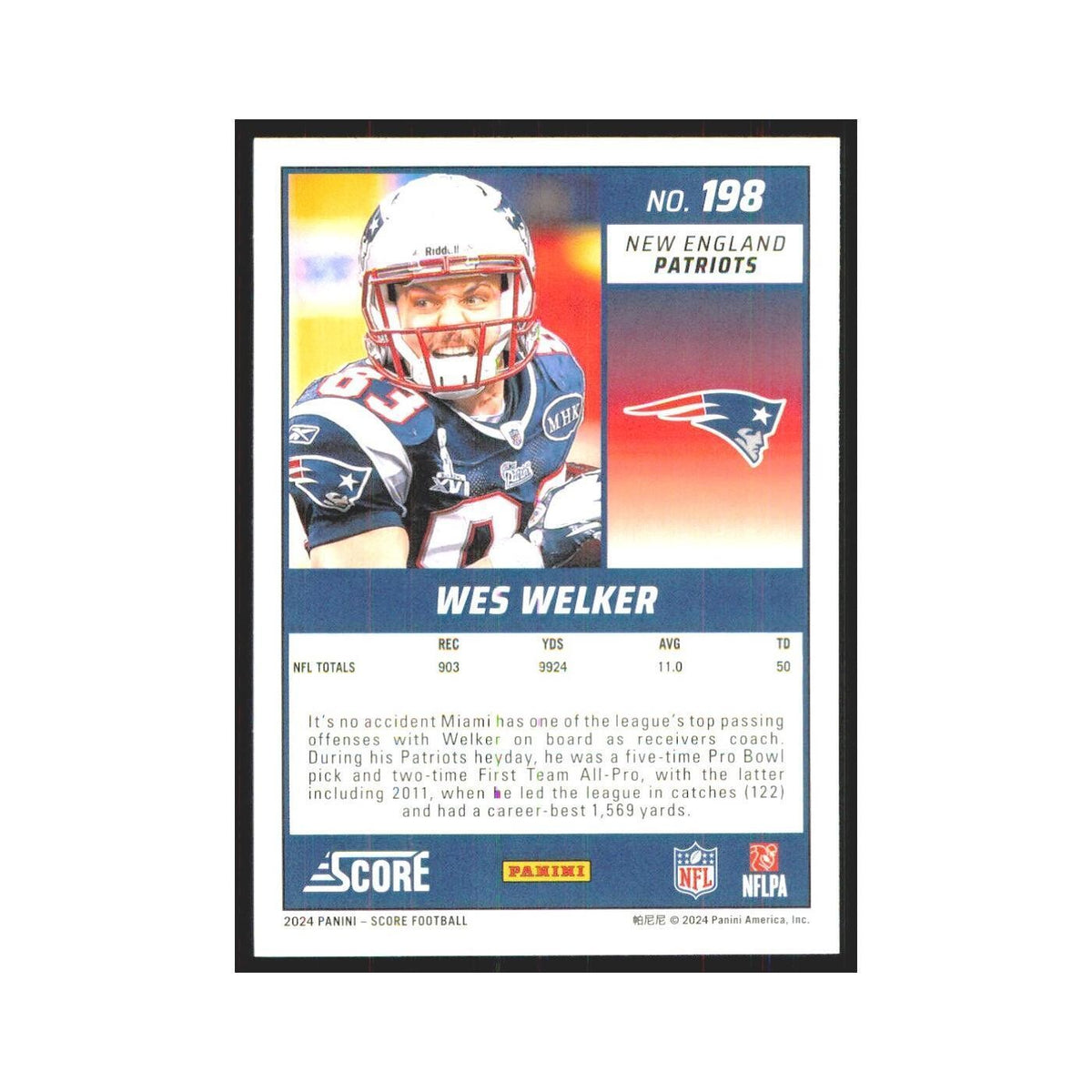 2024 Score Wes Welker Patriots #198