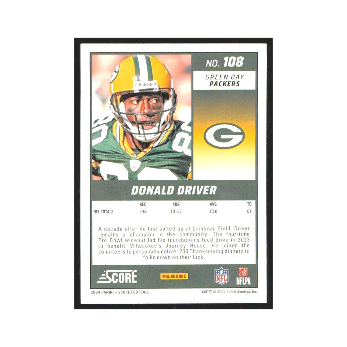2024 Score Donald Driver Packers #108