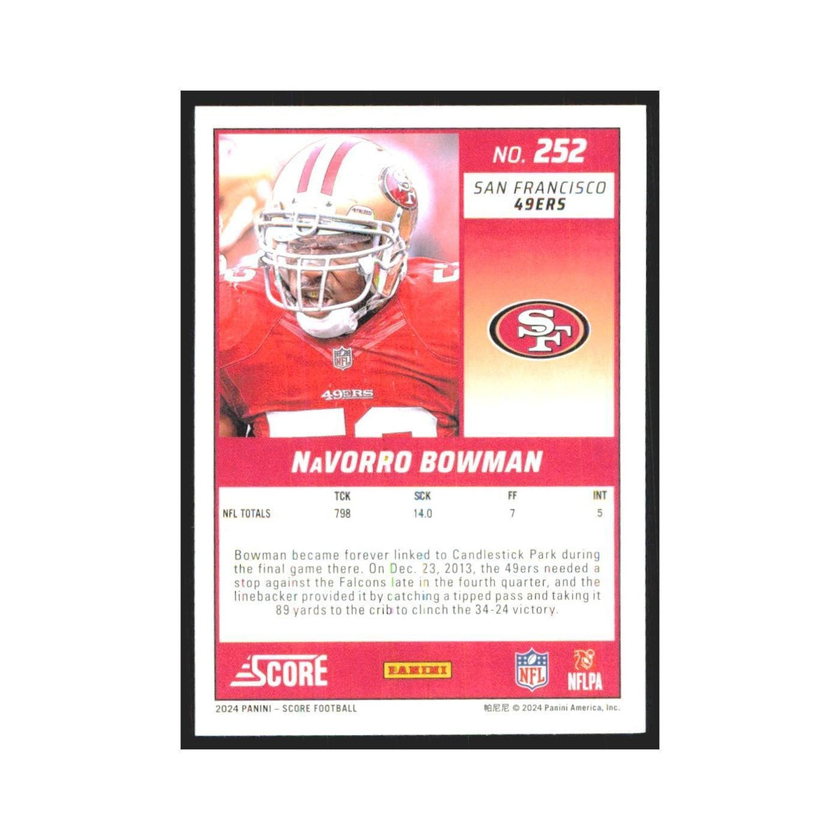 2024 Score NaVorro Bowman 49ers #252