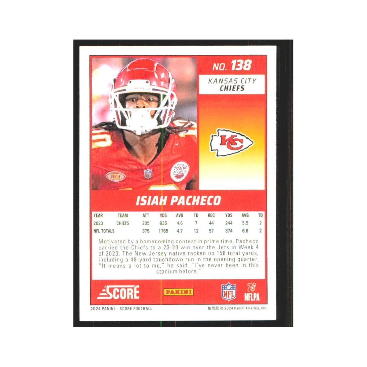 2024 Score Isiah Pacheco Chiefs #138