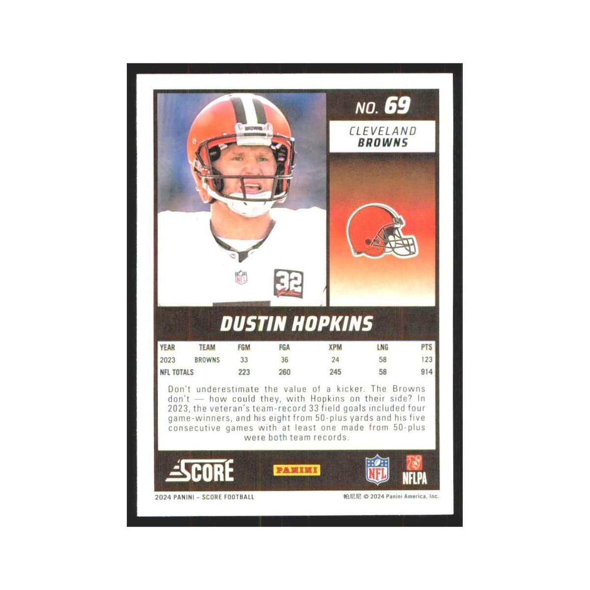 2024 Score Dustin Hopkins Browns #69