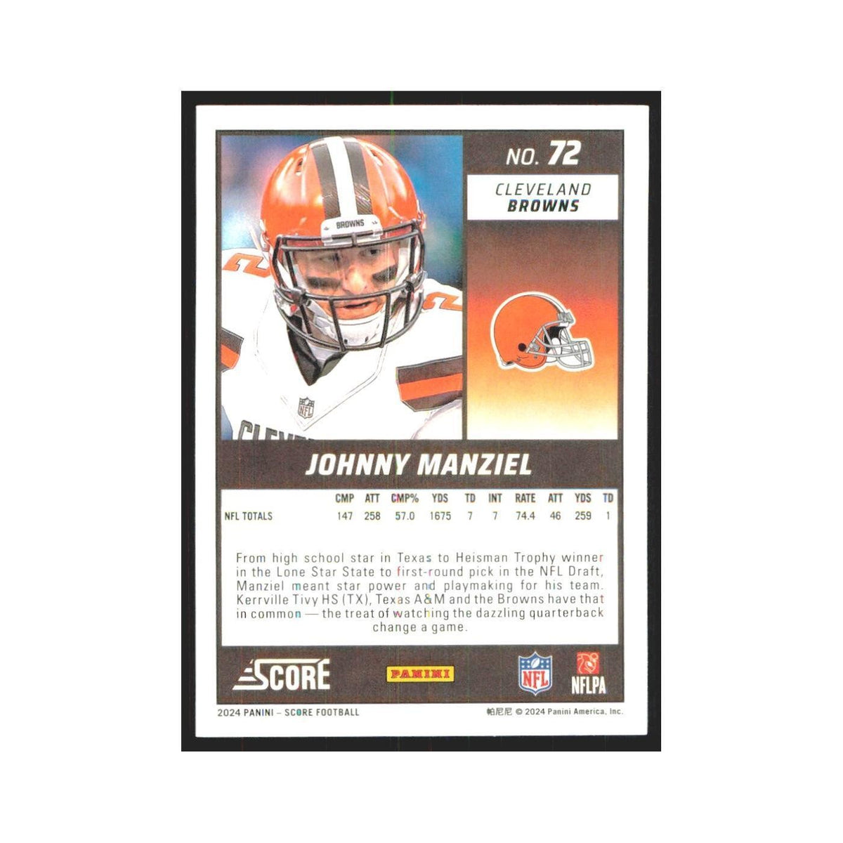 2024 Score Johnny Manziel Browns #72