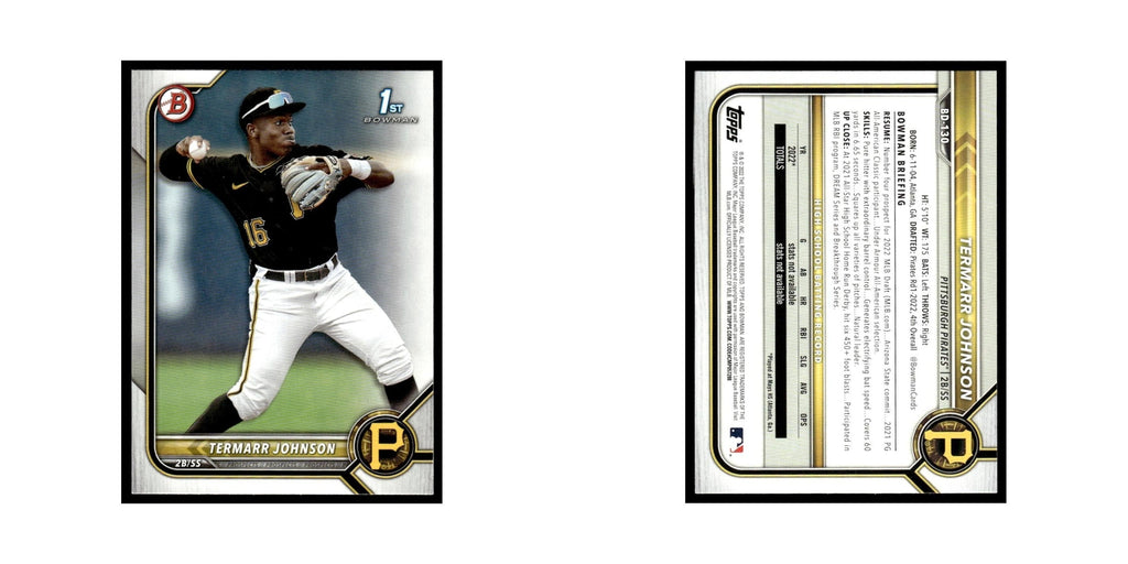 Termarr Johnson 2022 Bowman Draft #BD-130 Pittsburgh Pirates Baseball Card NM